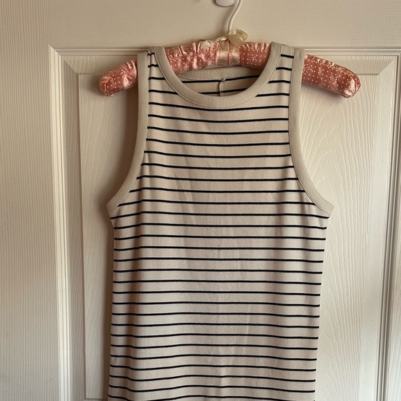 Women’s Ribbed Striped Navy/Cream Soft Body-Con Midi Dress US Size Small NWT - Picture 4 of 5